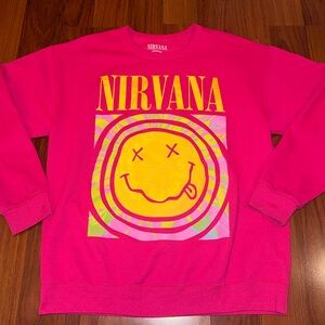 Altar’d State Nirvana Oversized Sweatshirt Pullover
 Bright Pink 
Size XS/Small